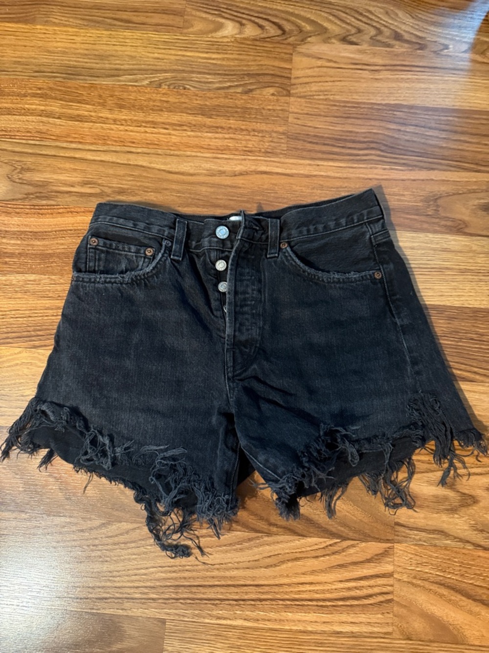 AGOLDE Black Distressed High-Waist Denim Shorts